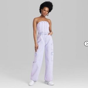 Wild Fable Women's Tube Cargo Denim Jumpsuit Lavender Denim Size XS Jeans